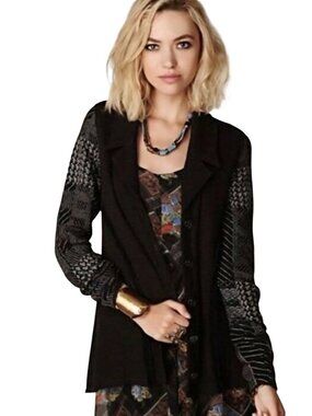 Free People Patchwork Grannycore Cotton Blend Cardigan Jacket Sweater Size M